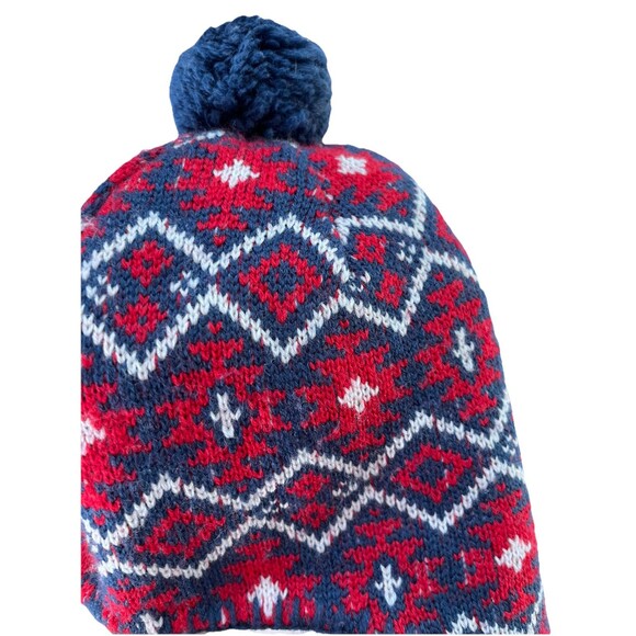 Polarn O Pyret Wind Fleece Winter Hat Red Blue Sweden 9mths-2 yrs Wool - Picture 4 of 9
